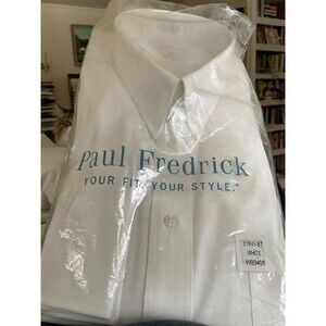NIP Paul Frederick Dress Shirt Mens 17-37 White Finest Two Ply Cotton Pinpoint